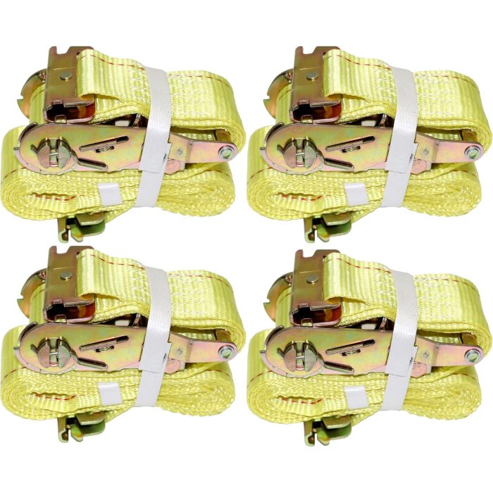 2” x 12’ E Track Ratchet Straps – Enclosed Trailer Tie Down & Dry Van Cargo Straps – Standard E Track Spring Fittings or Connectors – Heavy Duty Steel Ratchet & Polyester Webbing (4 Pack)