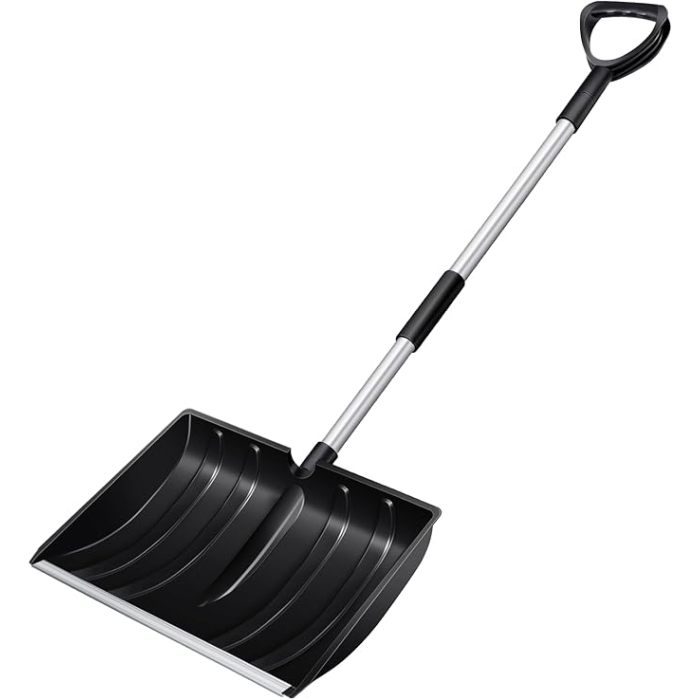 ATLI ATSS-1021 Large Portable Snow Shovel for Driveway: 52-Inch Extended Lightweight Snow Shovel for Snow Removal - Wide Snow Shovel with Aluminum Blade for Garden, Car, Camping Black