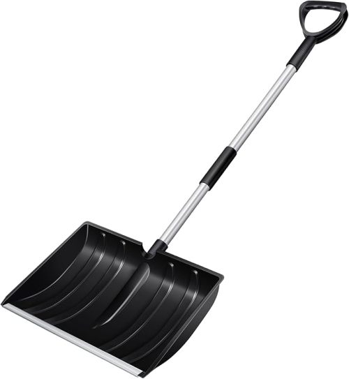 ATLI ATSS-1021 Large Portable Snow Shovel for Driveway: 52-Inch Extended Lightweight Snow Shovel for Snow Removal - Wide Snow Shovel with Aluminum Blade for Garden, Car, Camping Black