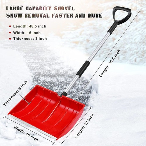 ATLI ATSS-1021 Large Portable Snow Shovel for Driveway: 52-Inch Extended Lightweight Snow Shovel for Snow Removal - Wide Snow Shovel with Aluminum Blade for Garden, Car, Camping Black