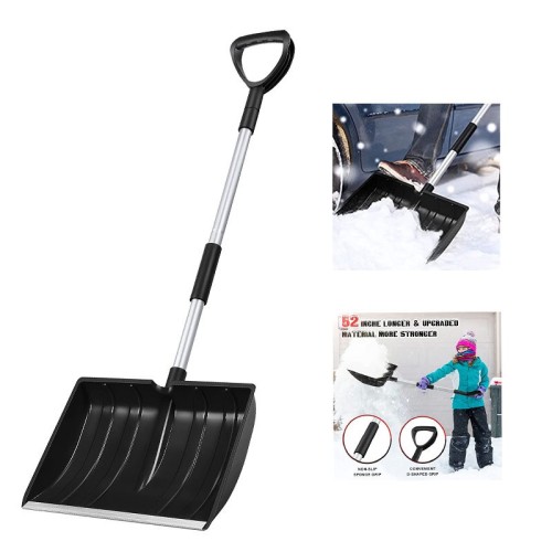 ATLI ATSS-1021 Large Portable Snow Shovel for Driveway: 52-Inch Extended Lightweight Snow Shovel for Snow Removal - Wide Snow Shovel with Aluminum Blade for Garden, Car, Camping Black