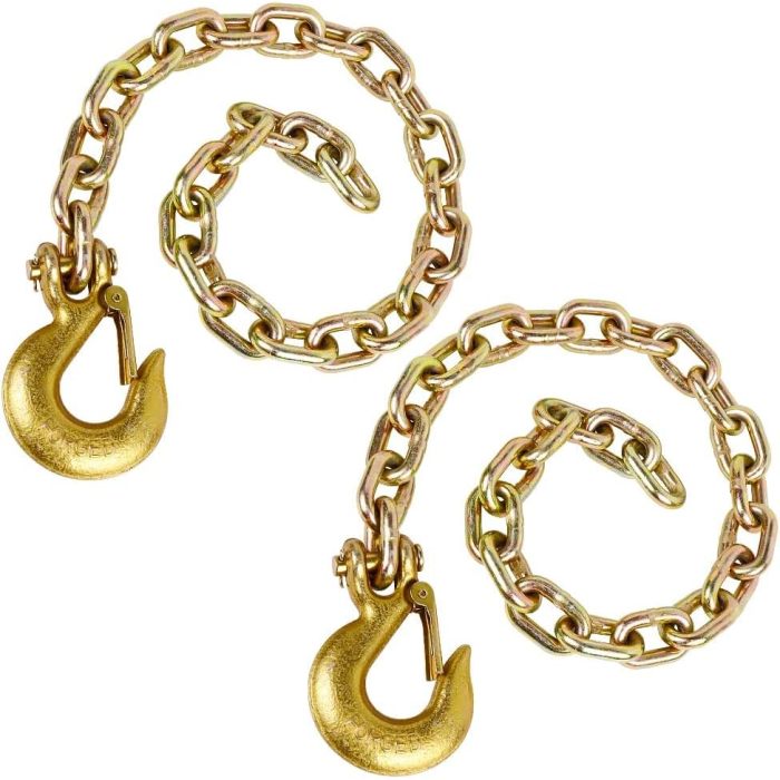 1/4" x 36"Grade 70 Trailer Safety Chain with Clevis Style Slip Hook 12600 lbs Break Strength 2 Pcs (1/4" x 36")