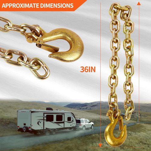 1/4" x 36"Grade 70 Trailer Safety Chain with Clevis Style Slip Hook 12600 lbs Break Strength 2 Pcs (1/4" x 36")