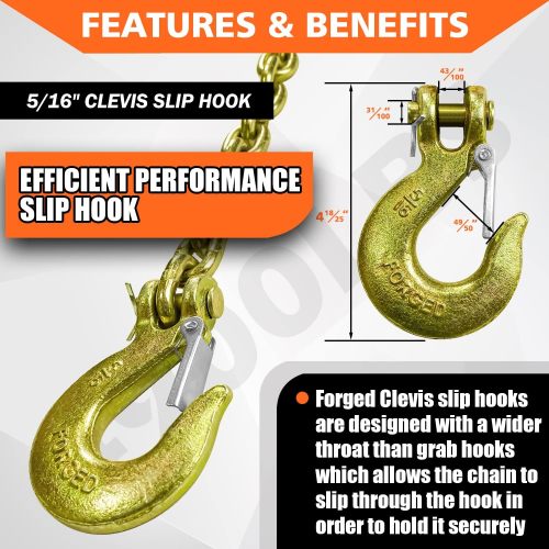 1/4" x 36"Grade 70 Trailer Safety Chain with Clevis Style Slip Hook 12600 lbs Break Strength 2 Pcs (1/4" x 36")