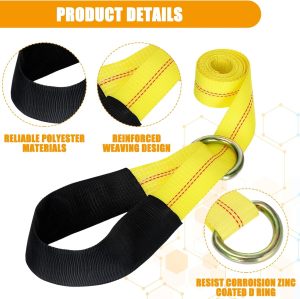 12 Pack Tow Truck Straps Lasso Wheel Lift Straps Lasso Tow Strap with D Ring 11, 000 Lbs Break Strength Auto Tie Down Auto Hauler for Trailer Tow Truck Tie(2'' X 8',Yellow)