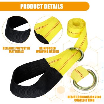 12 Pack Tow Truck Straps Lasso Wheel Lift Straps Lasso Tow Strap with D Ring 11, 000 Lbs Break Strength Auto Tie Down Auto Hauler for Trailer Tow Truck Tie(2'' X 8',Yellow)