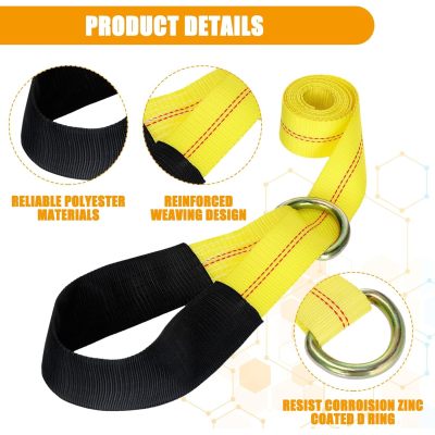 12 Pack Tow Truck Straps Lasso Wheel Lift Straps Lasso Tow Strap with D Ring 11, 000 Lbs Break Strength Auto Tie Down Auto Hauler for Trailer Tow Truck Tie(2'' X 8',Yellow)