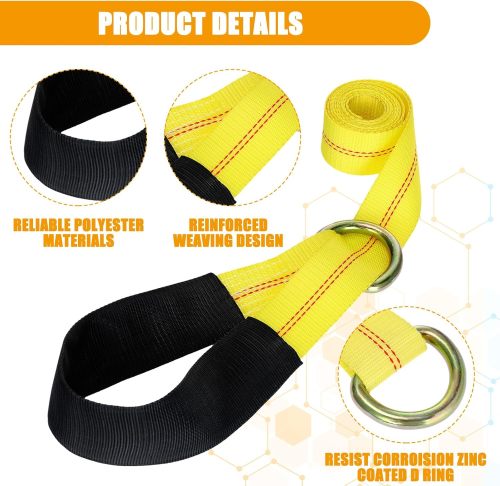 12 Pack Tow Truck Straps Lasso Wheel Lift Straps Lasso Tow Strap with D Ring 11, 000 Lbs Break Strength Auto Tie Down Auto Hauler for Trailer Tow Truck Tie(2'' X 8',Yellow)