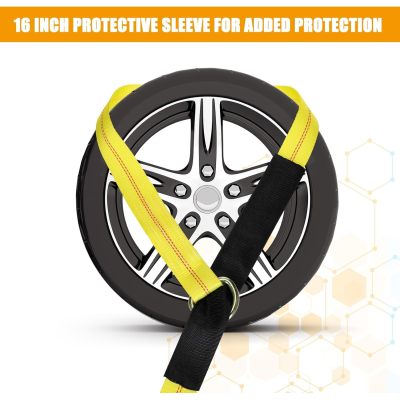 12 Pack Tow Truck Straps Lasso Wheel Lift Straps Lasso Tow Strap with D Ring 11, 000 Lbs Break Strength Auto Tie Down Auto Hauler for Trailer Tow Truck Tie(2'' X 8',Yellow)