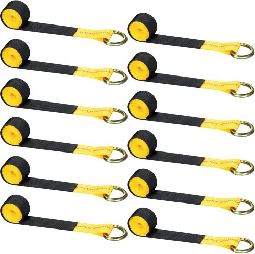 12 Pack Tow Truck Straps Lasso Wheel Lift Straps Lasso Tow Strap with D Ring 11, 000 Lbs Break Strength Auto Tie Down Auto Hauler for Trailer Tow Truck Tie(2'' X 8',Yellow)