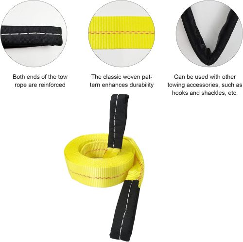 Tow Strap with Reinforced Loops 2in x 30ft Vehicle Recovery Rope 10,000 lbs Pound Capacity Recovery Strap yellow2