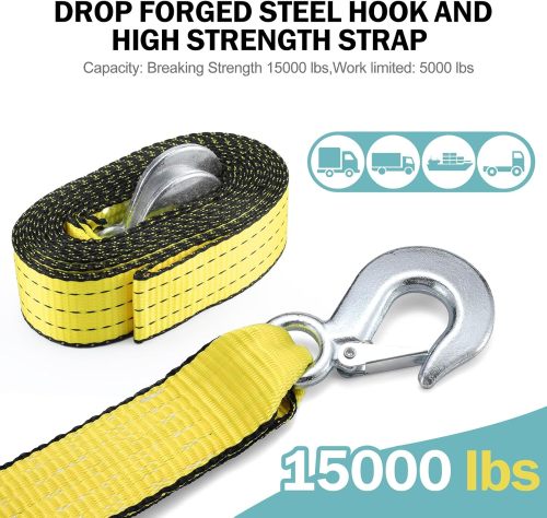 Tow Strap with Reinforced Loops 2in x 30ft Vehicle Recovery Rope 10,000 lbs Pound Capacity Recovery Strap yellow2