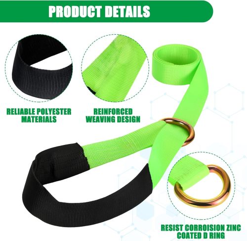 8 Pack Lasso Tow Strap with D Ring and Protective Sleeve 2" x 8ft Tow Truck Accessories 11, 000 Lbs Break Strength Auto Tie Down Auto Hauler for Wheel Lift Trailer Tow Truck(Green)