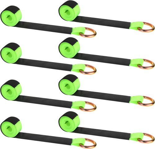 8 Pack Lasso Tow Strap with D Ring and Protective Sleeve 2" x 8ft Tow Truck Accessories 11, 000 Lbs Break Strength Auto Tie Down Auto Hauler for Wheel Lift Trailer Tow Truck(Green)