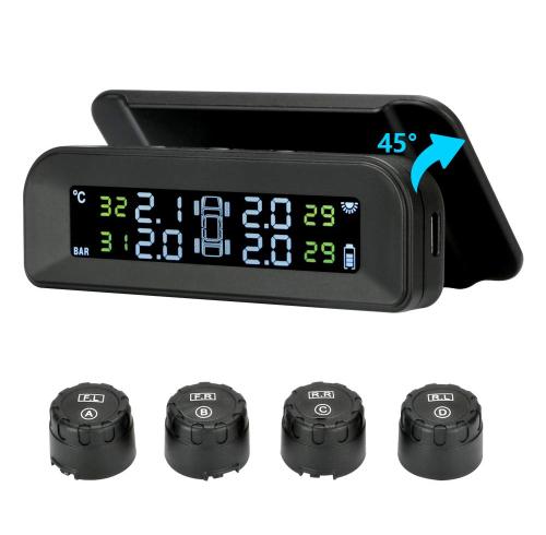 ATLI TB-003 Tire Pressure Monitoring System Wireless Solar TPMS, Tire Pressure Monitor Installed on Windowshield with 4 External Sensors Real