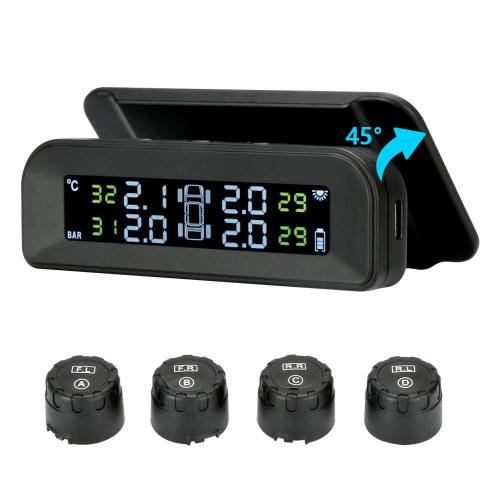 ATLI TB-003 Tire Pressure Monitoring System Wireless Solar TPMS, Tire Pressure Monitor Installed on Windowshield with 4 External Sensors Real