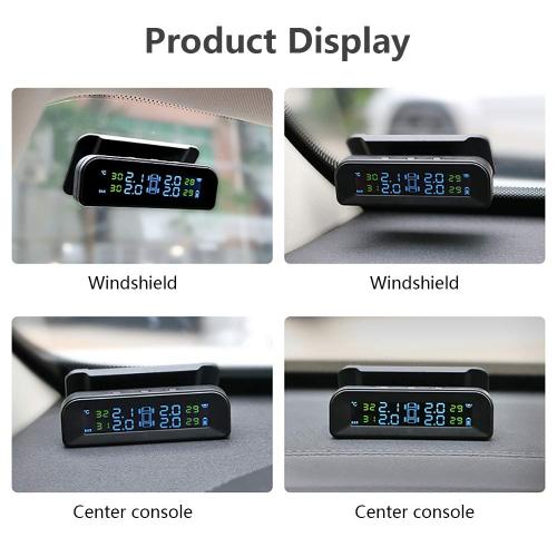 ATLI TB-003 Tire Pressure Monitoring System Wireless Solar TPMS, Tire Pressure Monitor Installed on Windowshield with 4 External Sensors Real