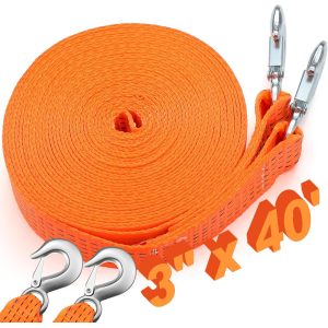 Tow Strap with Hooks 3" x 40' Heavy Duty Tow Rope for Trucks Vehicles Boat Roadside Emergency Car Kit Safe Emergency Rescue Off Road Recovery Car Use Outdoor(15400lbs)
