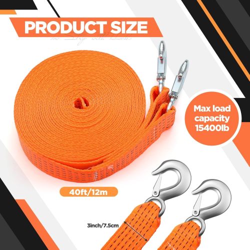 Tow Strap with Hooks 3" x 40' Heavy Duty Tow Rope for Trucks Vehicles Boat Roadside Emergency Car Kit Safe Emergency Rescue Off Road Recovery Car Use Outdoor(15400lbs)