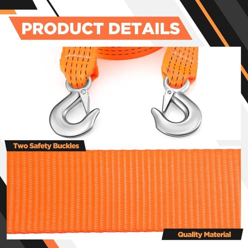 Tow Strap with Hooks 3" x 40' Heavy Duty Tow Rope for Trucks Vehicles Boat Roadside Emergency Car Kit Safe Emergency Rescue Off Road Recovery Car Use Outdoor(15400lbs)