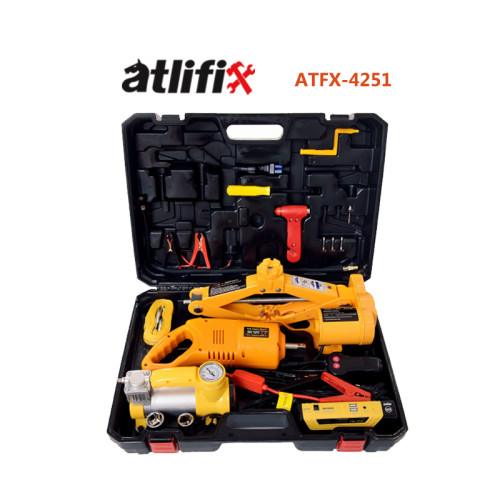 Atlifix ATFX-4251 Tire Repair DC 12V 2T/3T Auto Electric ScissorJack And Wrench Gun Car Jack Tools Kit Quick Lift manual Car Repair tools kit