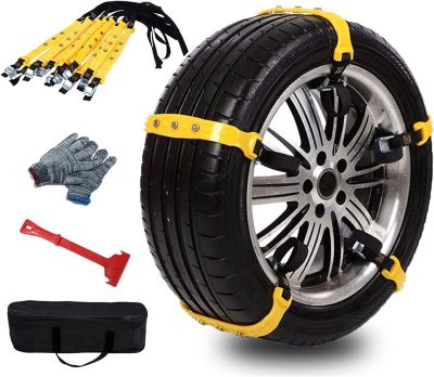 Snow Chains Anti-Skid Anti Slip Emergency Snow Tire Chains - Portable Emergency Traction Snow Mud Chains Universal Adjustable 10pcs Car Security Chains for SUV and Cars