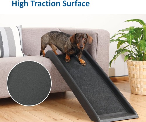 39-in Pet Ramp, Portable Dog Ramp for Small Cars and Furniture, Non-Skid Surface, Black