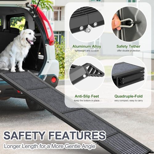 Dog Ramp for Car, 63" Long & 17" Wide Folding Portable Pet Stair Ramp with Non-Slip Rug Surface, Extra Wide Dog Steps for Medium & Large Dogs Up to 250LBS Enter a Car, SUV & Truck