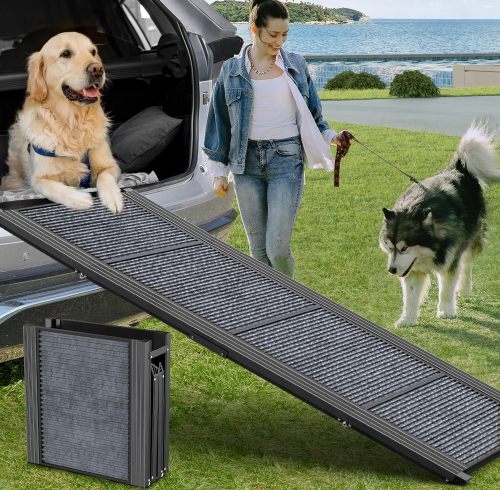 Dog Ramp for Car, 63" Long & 17" Wide Folding Portable Pet Stair Ramp with Non-Slip Rug Surface, Extra Wide Dog Steps for Medium & Large Dogs Up to 250LBS Enter a Car, SUV & Truck