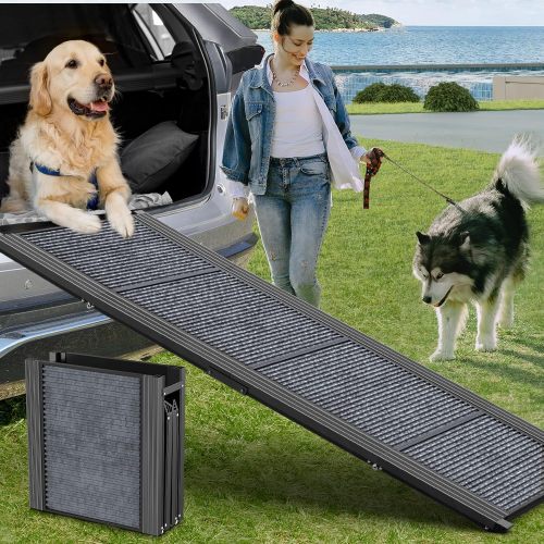 Dog Ramp for Car, 63" Long & 17" Wide Folding Portable Pet Stair Ramp with Non-Slip Rug Surface, Extra Wide Dog Steps for Medium & Large Dogs Up to 250LBS Enter a Car, SUV & Truck