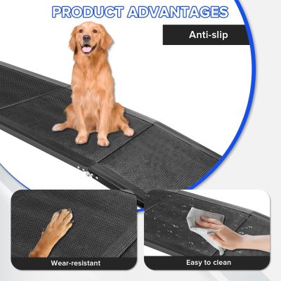 Dog Damps for Car, Portable Car Ramps for Large Dogs up to 250LBS，63x17.3 Inches Easy-Clean Pet Ramp with Non-Slip Surface for Car SUV Trucks, Dog Step for Stairs