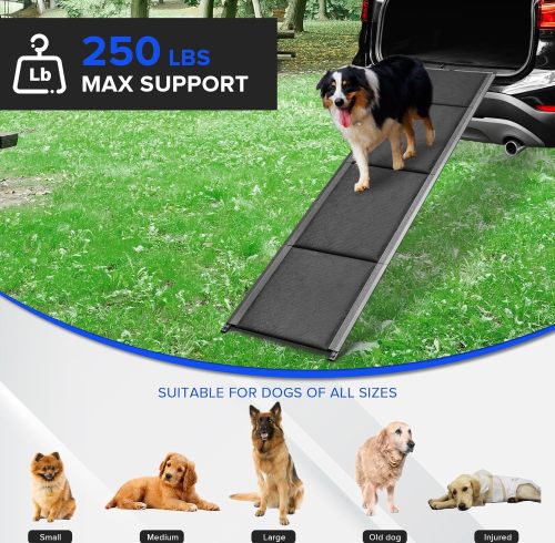 Dog Damps for Car, Portable Car Ramps for Large Dogs up to 250LBS，63x17.3 Inches Easy-Clean Pet Ramp with Non-Slip Surface for Car SUV Trucks, Dog Step for Stairs