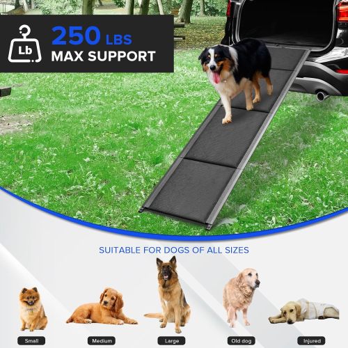 Dog Damps for Car, Portable Car Ramps for Large Dogs up to 250LBS，63x17.3 Inches Easy-Clean Pet Ramp with Non-Slip Surface for Car SUV Trucks, Dog Step for Stairs