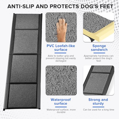 Extra Long 67’’Dog Car Ramp for Large Dogs, Foldable Pet Ramps with Non-Slip Soft Surface, Dog Ramps for Dogs up to 250LBS, Portable Dog Steps for Small Medium Large Dogs to Get into Car SUV Truck