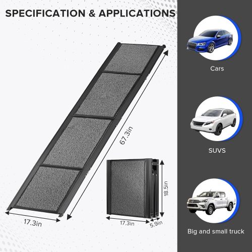 Extra Long 67’’Dog Car Ramp for Large Dogs, Foldable Pet Ramps with Non-Slip Soft Surface, Dog Ramps for Dogs up to 250LBS, Portable Dog Steps for Small Medium Large Dogs to Get into Car SUV Truck