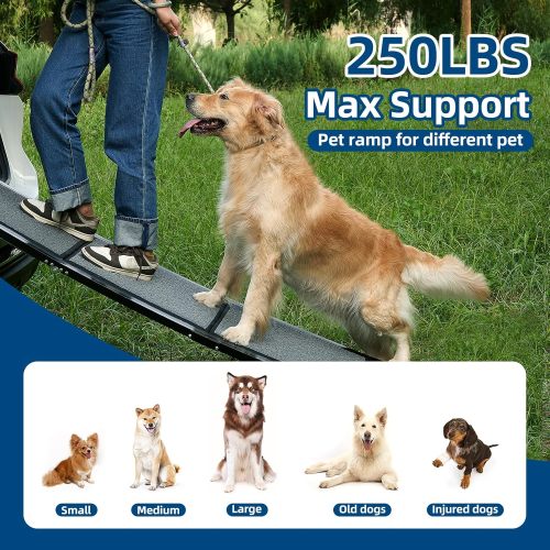 Longest 71’’& Widest 19.6’’ Dog Car Ramp, Foldable Pet Ramps with Non-Slip Soft Surface, Dog Ramps for Dogs up to 250LBS, Portable Dog Steps for Small Medium Large Dogs to Get into Car SUV Truck