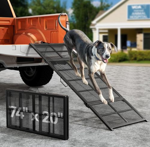 74'' L & 20'' W Portable Dog Ramp for Car - Extra Wide Lightweight Pet Dog Ramps for Medium & Large Dogs with Non-Slip Rug Surface, Up to 400LBS, Large Dog Steps Stair Get Into a Car SUV/Truck/RV/Bed