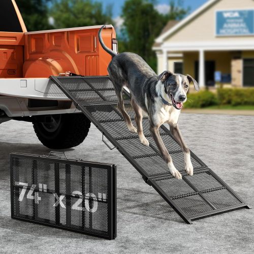 74'' L & 20'' W Portable Dog Ramp for Car - Extra Wide Lightweight Pet Dog Ramps for Medium & Large Dogs with Non-Slip Rug Surface, Up to 400LBS, Large Dog Steps Stair Get Into a Car SUV/Truck/RV/Bed