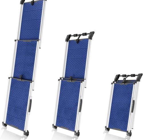 Dog Ramp for Car - Anti-Slip Dog Car Ramp for Large Dogs SUV - Stable 250LBS Capacity - Telescoping Pet Ramp for Car - Portable - Night Safety Reflective Sides - Fixing Clip - Blue