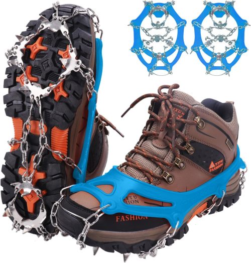 Upgraded Version of Walk Traction Ice Cleat Spikes Crampons,True Stainless Steel Spikes and Durable Silicone,Boots for Hiking On Ice & Snow Ground,Mountian