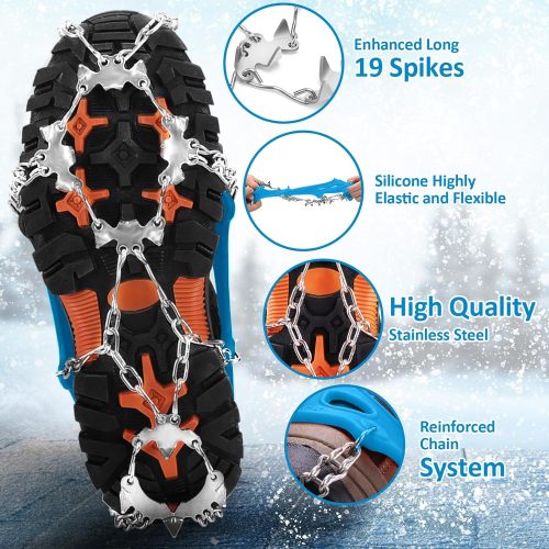 Upgraded Version of Walk Traction Ice Cleat Spikes Crampons,True Stainless Steel Spikes and Durable Silicone,Boots for Hiking On Ice & Snow Ground,Mountian