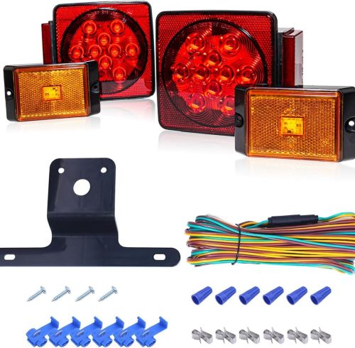 Trailer Light Kit - 12V All LED, Left and Right Waterproof Submersible for Trailers, Boat Trailer Truck Marine Camper RV Snowmobile, Red