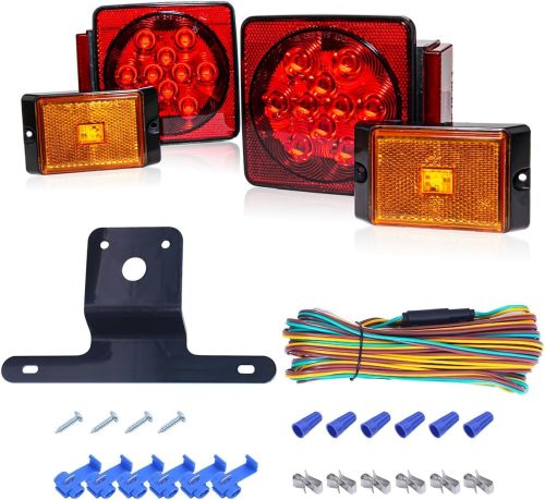 Trailer Light Kit - 12V All LED, Left and Right Waterproof Submersible for Trailers, Boat Trailer Truck Marine Camper RV Snowmobile, Red