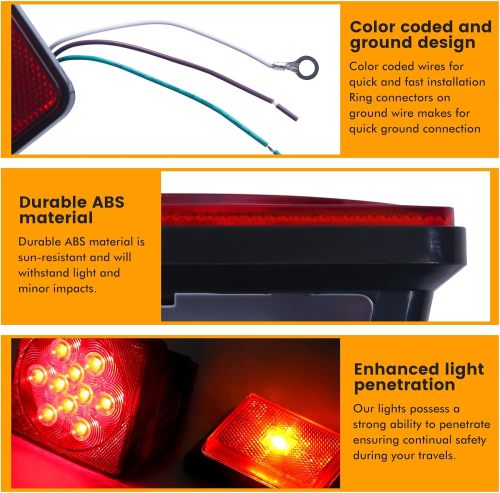 Trailer Light Kit - 12V All LED, Left and Right Waterproof Submersible for Trailers, Boat Trailer Truck Marine Camper RV Snowmobile, Red