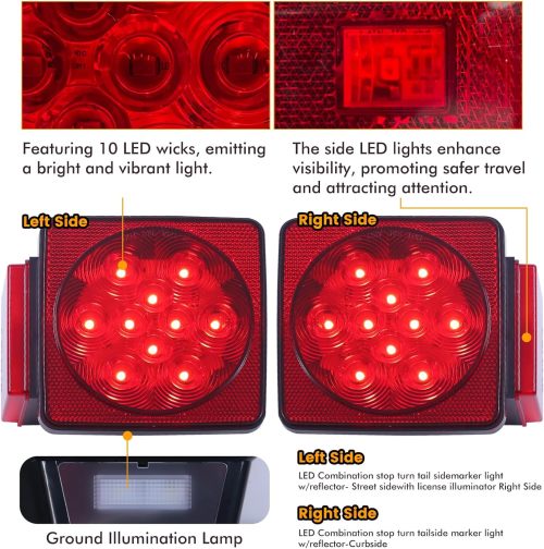 Trailer Light Kit - 12V All LED, Left and Right Waterproof Submersible for Trailers, Boat Trailer Truck Marine Camper RV Snowmobile, Red