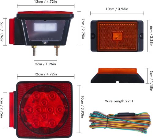 Trailer Light Kit - 12V All LED, Left and Right Waterproof Submersible for Trailers, Boat Trailer Truck Marine Camper RV Snowmobile, Red