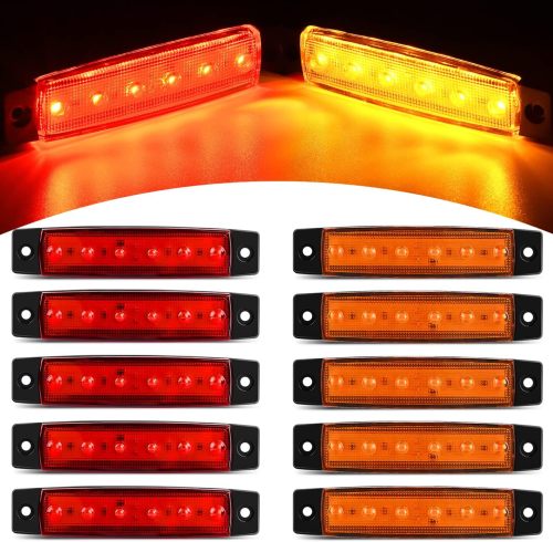 10 PCS Amber Red 3.8” 6 LED Amber Side Marker Light Indicator Light Rear side Marker Light for Truck Trailer RV Cab Boat Bus Lorry LED Marker Light Clearance Light