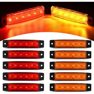 10 PCS Amber Red 3.8” 6 LED Amber Side Marker Light Indicator Light Rear side Marker Light for Truck Trailer RV Cab Boat Bus Lorry LED Marker Light Clearance Light