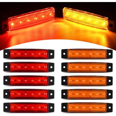 10 PCS Amber Red 3.8” 6 LED Amber Side Marker Light Indicator Light Rear side Marker Light for Truck Trailer RV Cab Boat Bus Lorry LED Marker Light Clearance Light