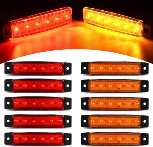 10 PCS Amber Red 3.8” 6 LED Amber Side Marker Light Indicator Light Rear side Marker Light for Truck Trailer RV Cab Boat Bus Lorry LED Marker Light Clearance Light